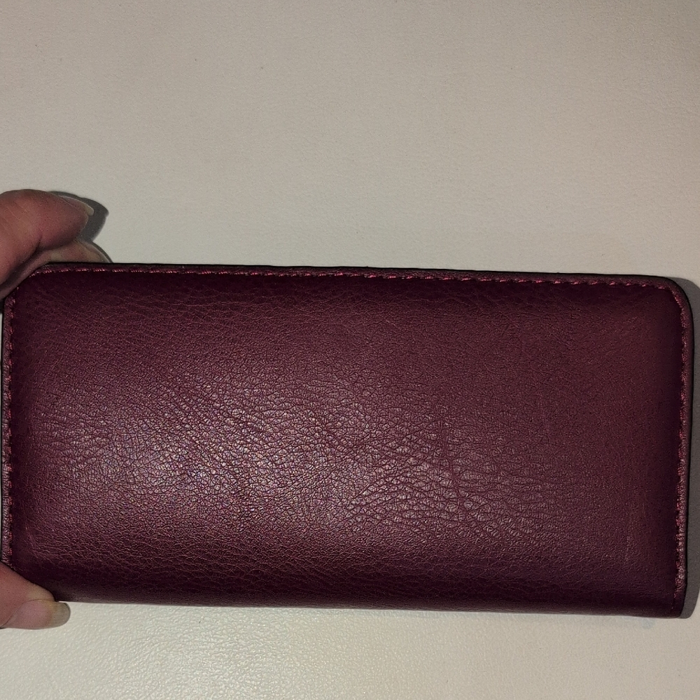 Slim Burgundy Or Cranberry Pebble Leather Wallet
